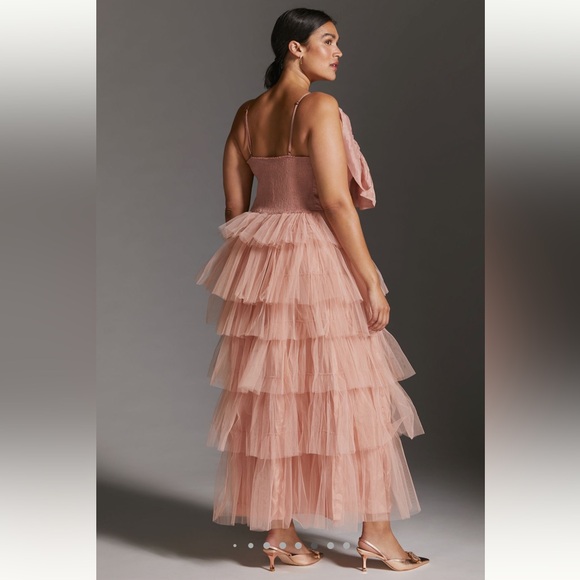 Anthropologie Kavita Bhartia Rosette Tiered Pink Tulle Gown 16W - Picture 7 of 13